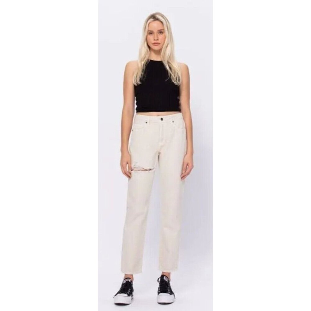 Hidden Tracey Cream Straight Distressed Button Fly High Rise Jeans 28x28 NWT